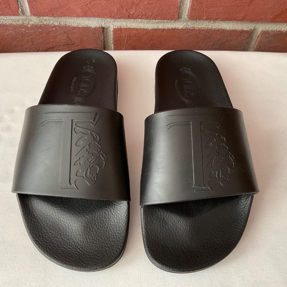 Tod’s Logo Embossed Rubber Fascia T Leone Black Rubber Men’s Sliders Size 8 main image 13